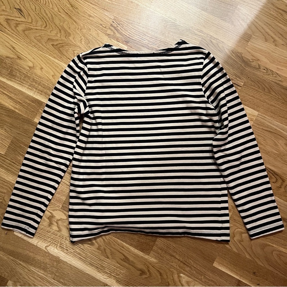 Carin Wester Striped Sweater with boatneck, black and cream striped, size Medium - Picture 3 of 6